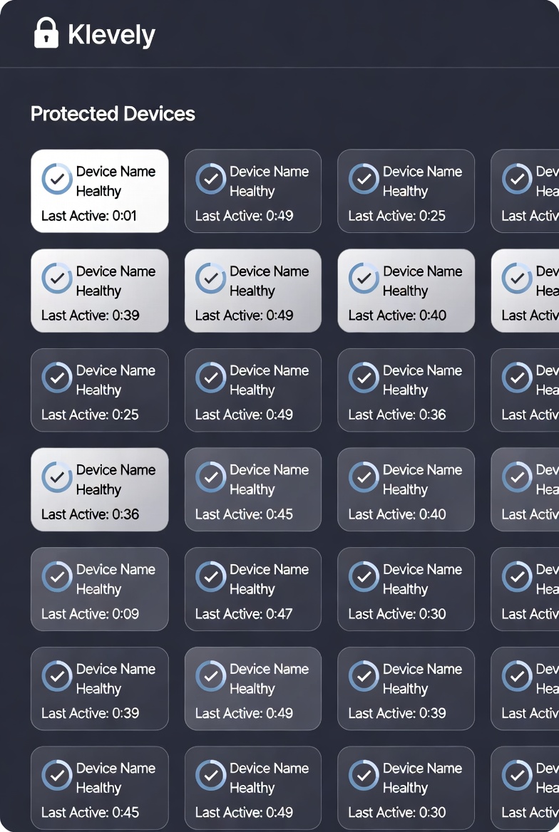 Klevely fleet dashboard showing all devices as Healthy